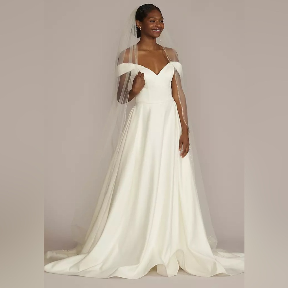NWT David’s Bridal Scalloped Sparkle Cathedral Veil In Ivory - Picture 3 of 10